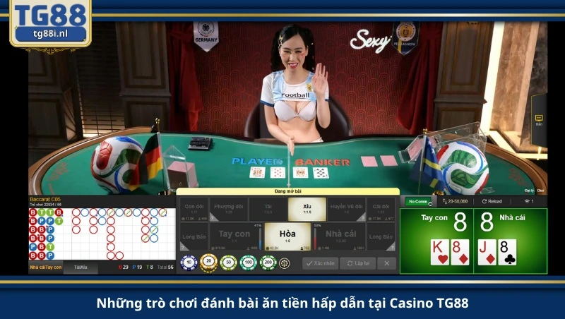 những trò chơi đánh bài ăn tiền hấp dẫn tại Casino TG88.