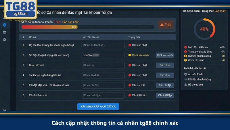 cách cập nhật thông tin cá nhân tg88 chính xác