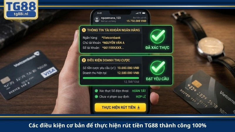 Các điều kiện cơ bản để thực hiện rút tiền TG88 thành công 100%.