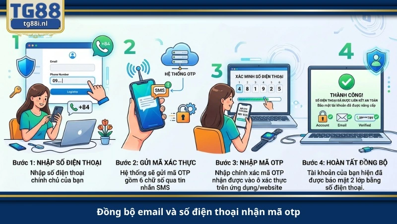 đồng bộ email và số điện thoại nhận mã otp