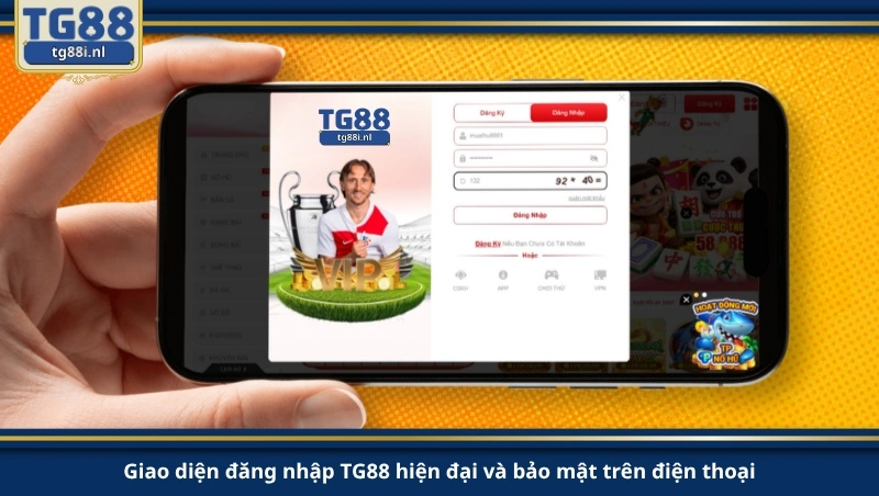 Giao diện đăng nhập TG88 hiện đại và bảo mật trên điện thoại.