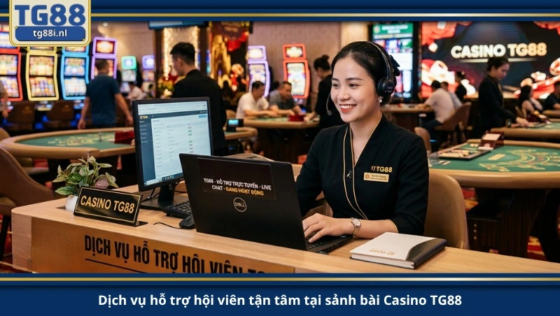 Dịch vụ hỗ trợ hội viên tận tâm tại sảnh bài Casino TG88.