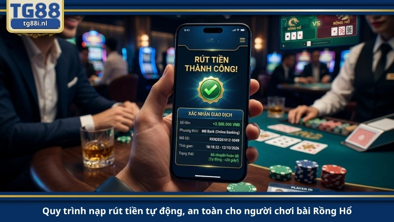 Quy trình nạp rút tiền tự động, an toàn cho người chơi bài Rồng Hổ.